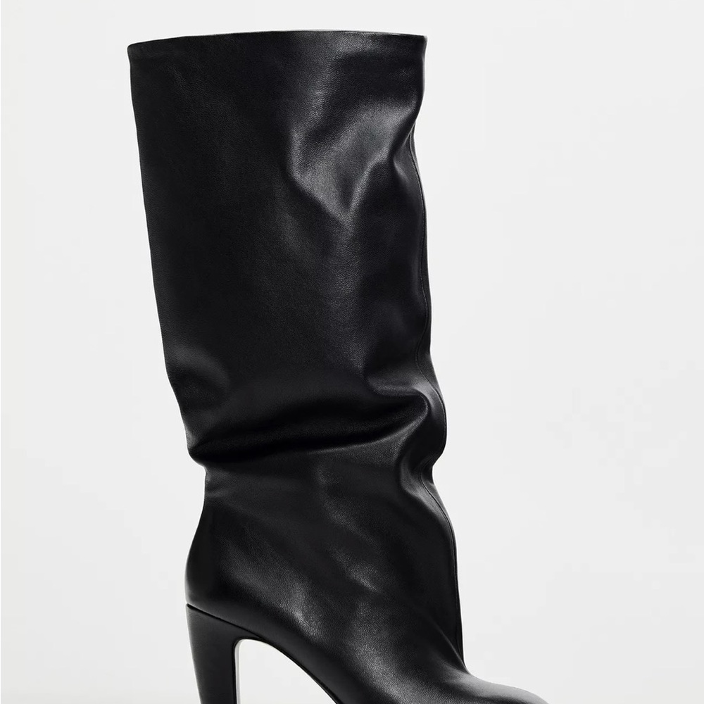 Zara Black Over-the-Knee Slouch Leather Boots